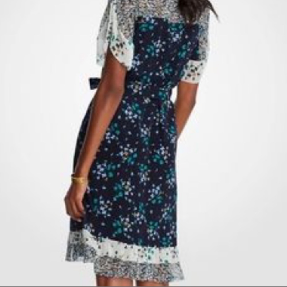 Ann Taylor Mixed Floral Flounce Dress In Night Sky View 4